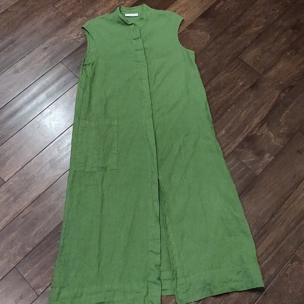 bryn walker Olive Green Sleeveless Linen Maxi Dress